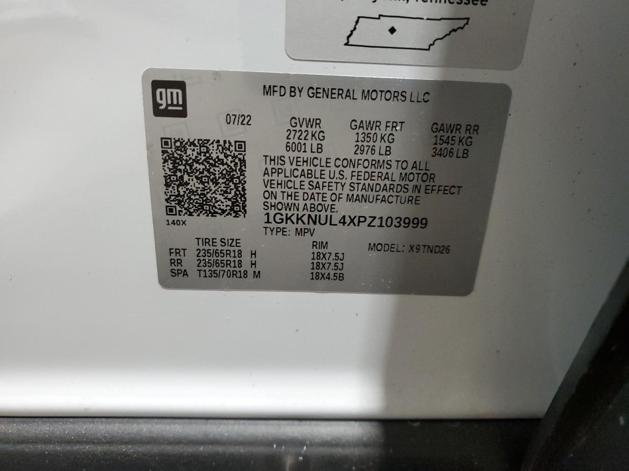 2023 GMC ACADIA SLT VIN:1GKKNUL4XPZ103999