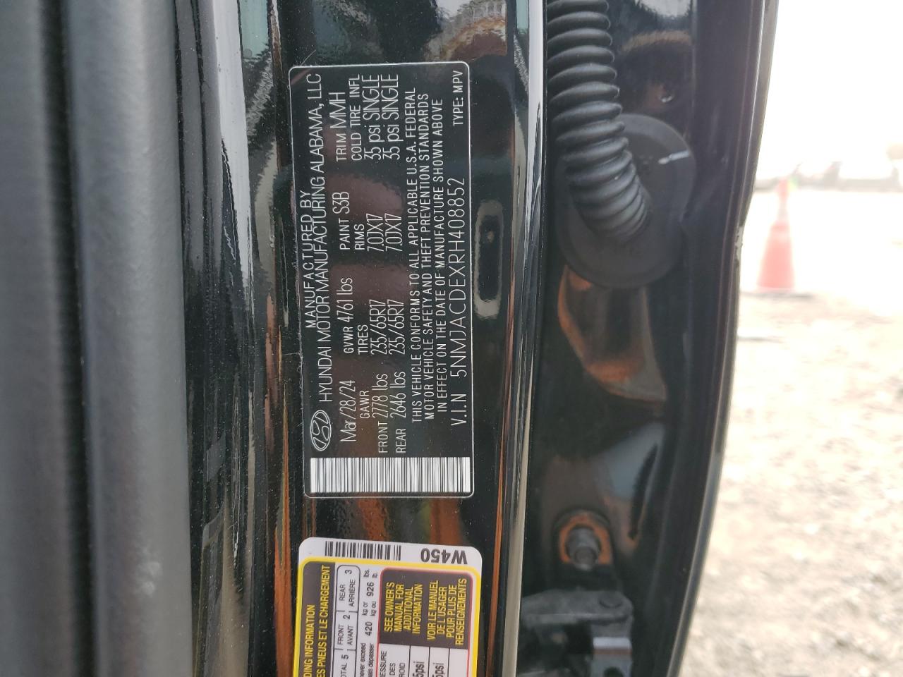 2024 HYUNDAI TUCSON SE VIN:5NMJACDEXRH408852