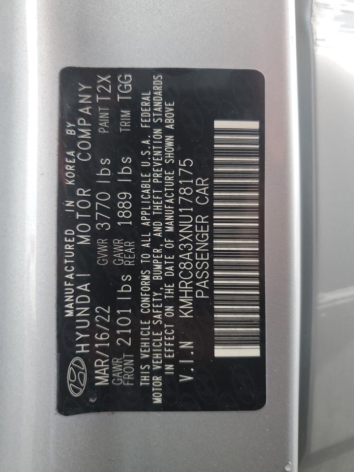 2022 HYUNDAI VENUE SEL VIN:KMHRC8A3XNU178175