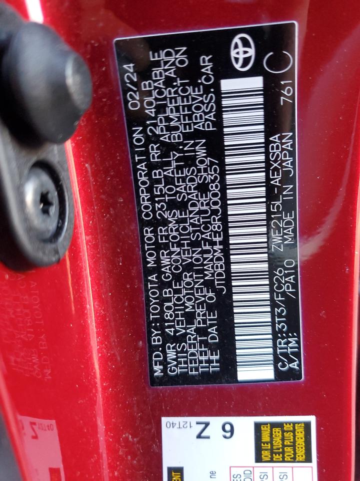 2024 TOYOTA COROLLA LE VIN:JTDBDMHE8RJ008357