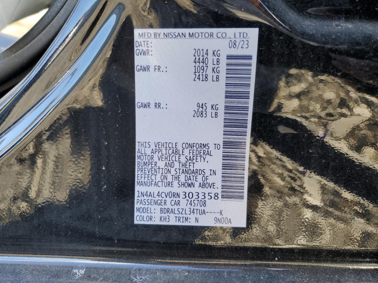 2024 NISSAN ALTIMA SR VIN:1N4AL4CV0RN303358