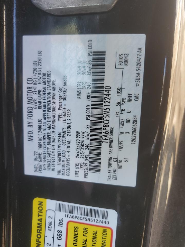 2022 FORD MUSTANG GT VIN:1FA6P8CF5N5122440