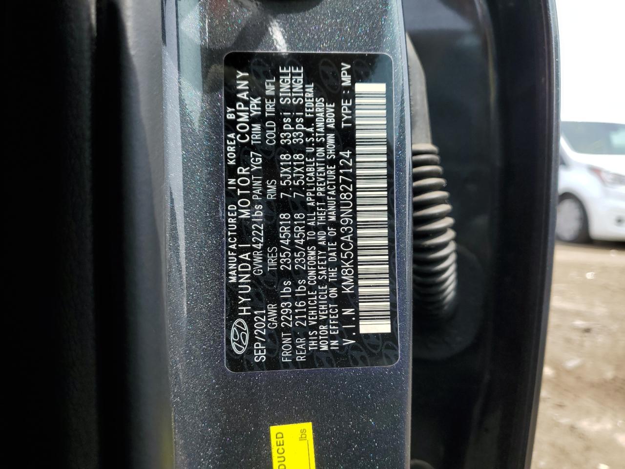 2022 HYUNDAI KONA LIMITED VIN:KM8K5CA39NU827124