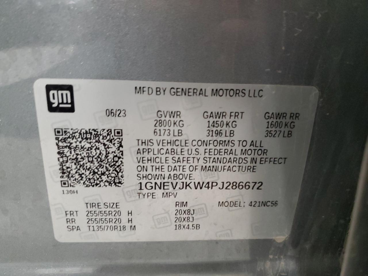 2023 CHEVROLET TRAVERSE RS VIN:1GNEVJKW4PJ286672