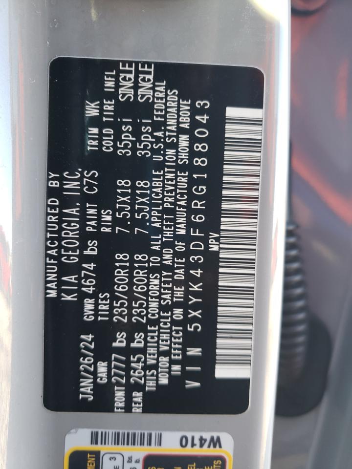 2024 KIA SPORTAGE SX VIN:5XYK43DF6RG188043