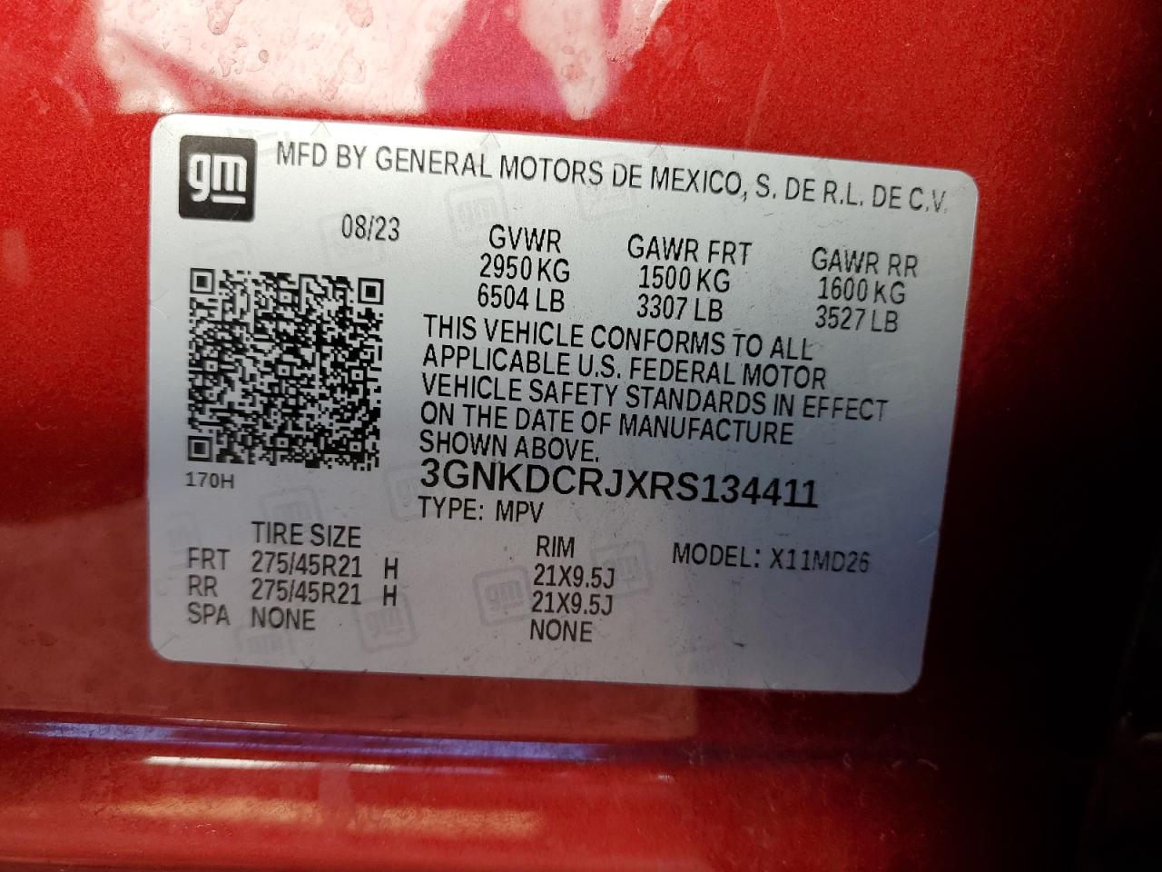 2024 CHEVROLET BLAZER RS VIN:3GNKDCRJXRS134411