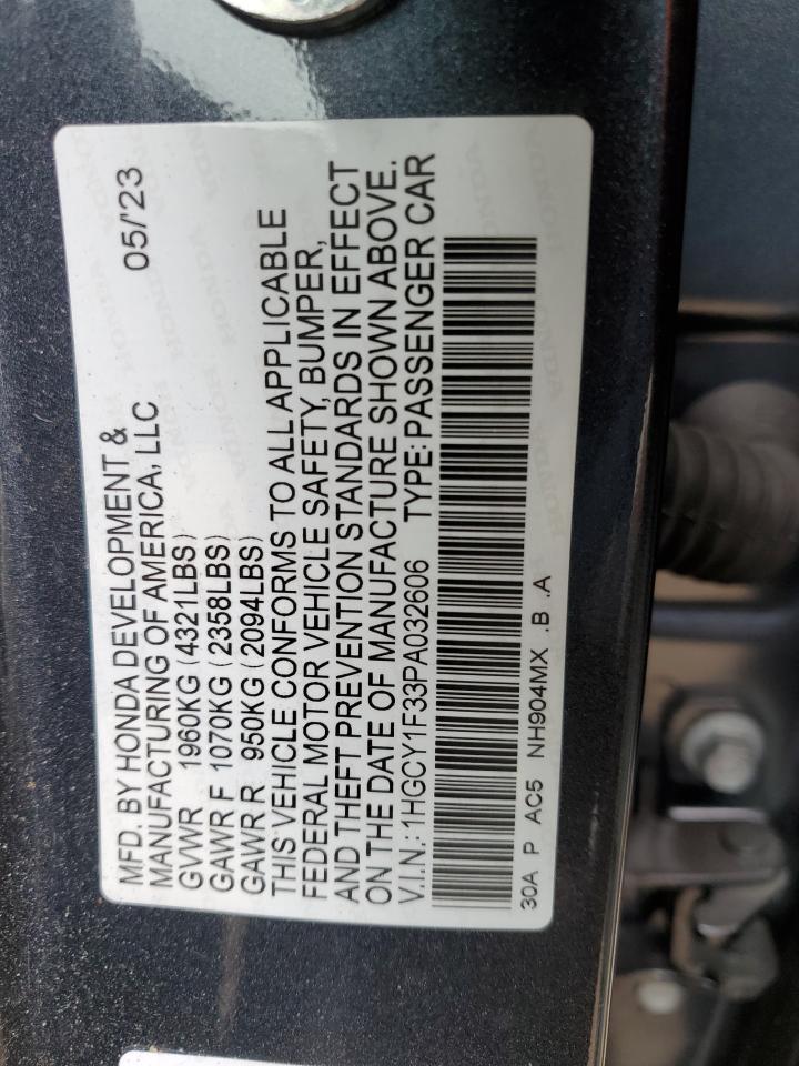 2023 HONDA ACCORD EX VIN:1HGCY1F33PA032606