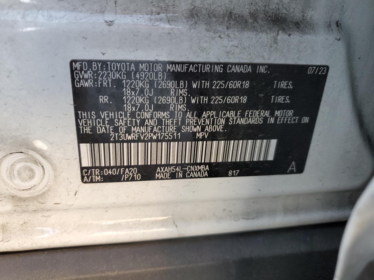 2023 TOYOTA RAV4 WOODLAND EDITION VIN:KNMAT2MT4JP611296