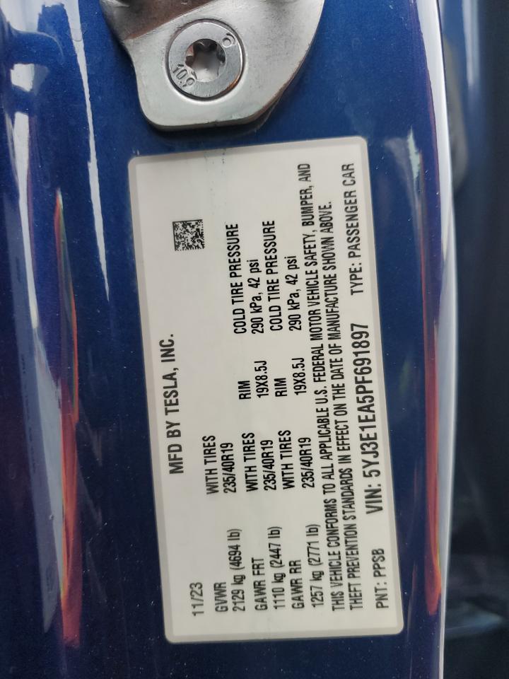 2023 TESLA MODEL 3  VIN:5YJ3E1EA5PF691897