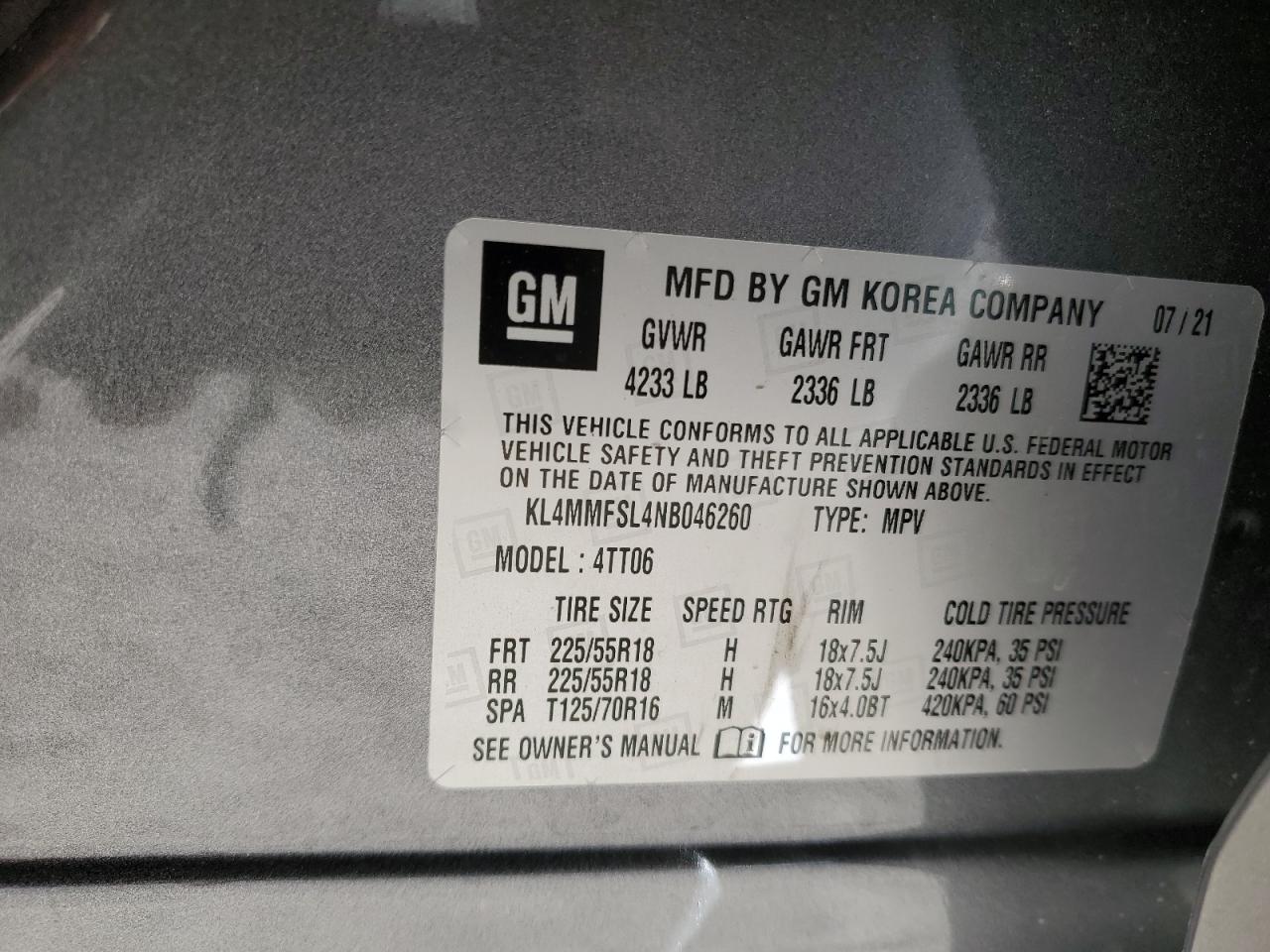 2022 BUICK ENCORE GX ESSENCE VIN:KL4MMFSL4NB046260