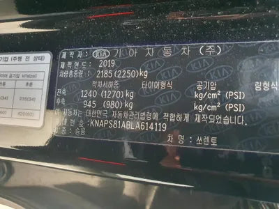 2019 Kia Sorento KNAPS81ABLA614119 VIN:KNAPS81ABLA614119