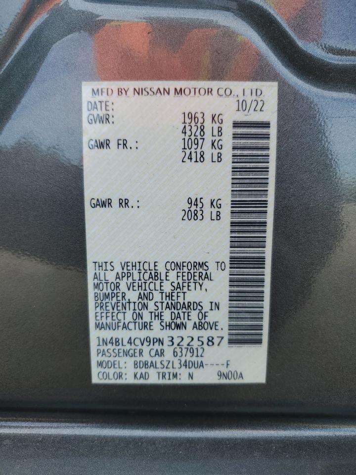 2023 NISSAN ALTIMA SR VIN:1N4BL4CV9PN322587