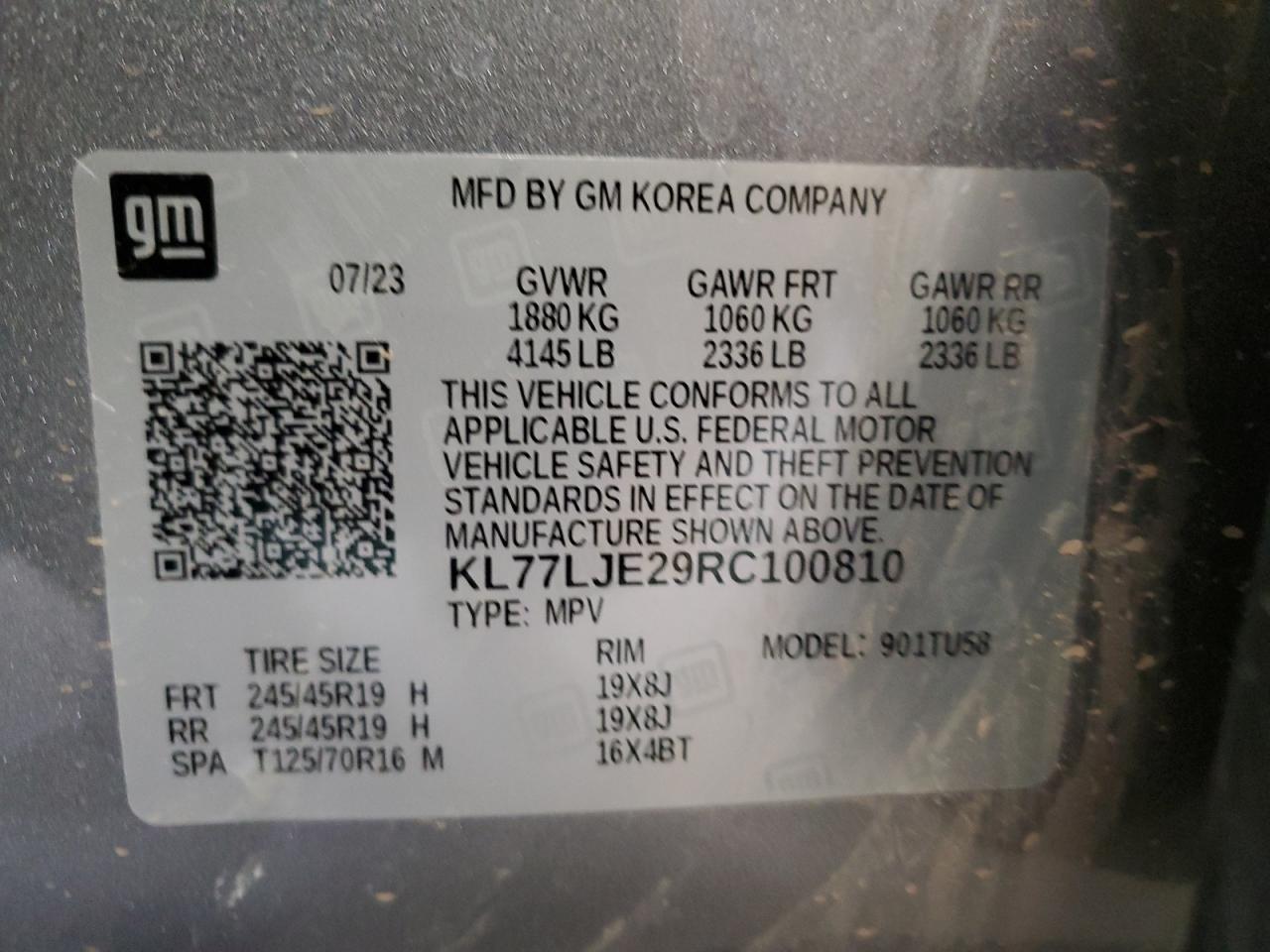 2024 CHEVROLET TRAX 2RS VIN:KL77LJE29RC100810