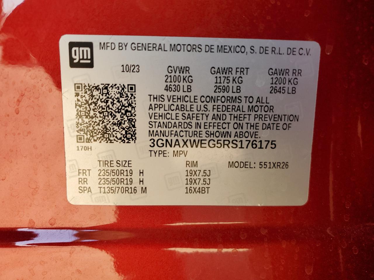 2024 CHEVROLET EQUINOX RS VIN:3GNAXWEG5RS176175