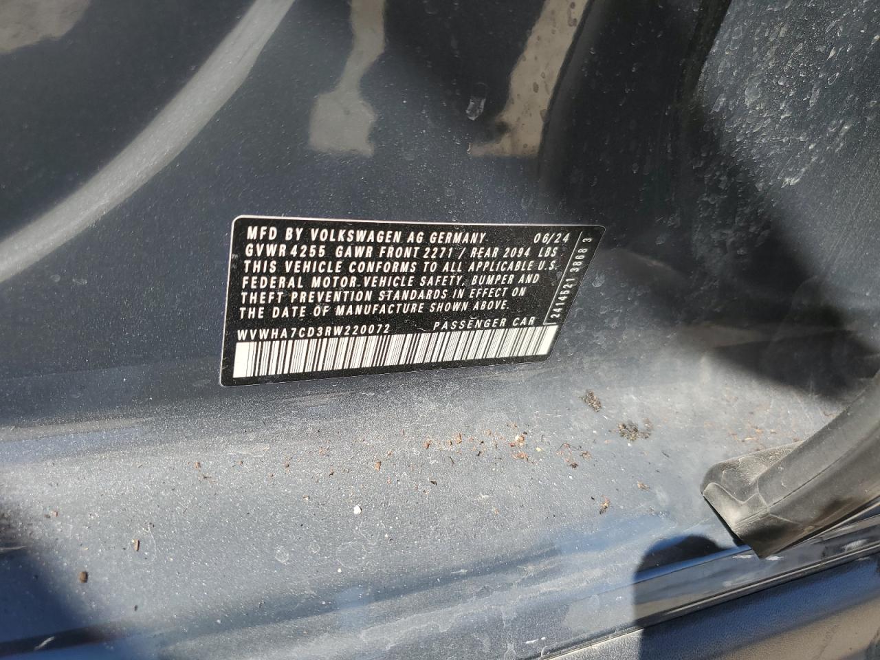 2024 VOLKSWAGEN GTI S VIN:WVWHA7CD3RW220072