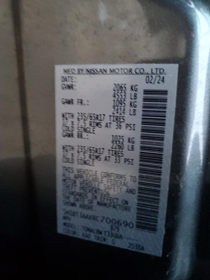 2024 NISSAN ROGUE S VIN:5N1BT3AAXRC700690