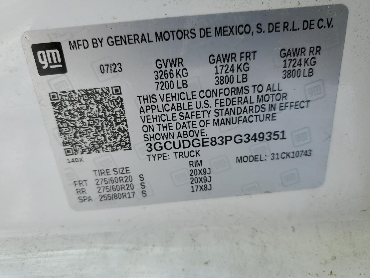 2023 CHEVROLET SILVERADO K1500 LTZ VIN:3GCUDGE83PG349351