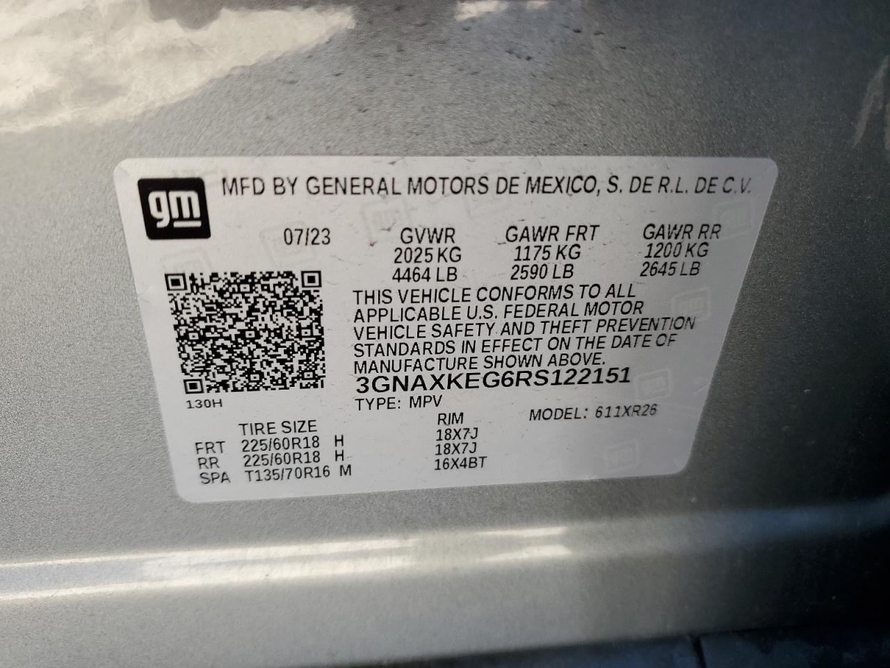 2024 CHEVROLET EQUINOX LT VIN:3GNAXKEG6RS122151
