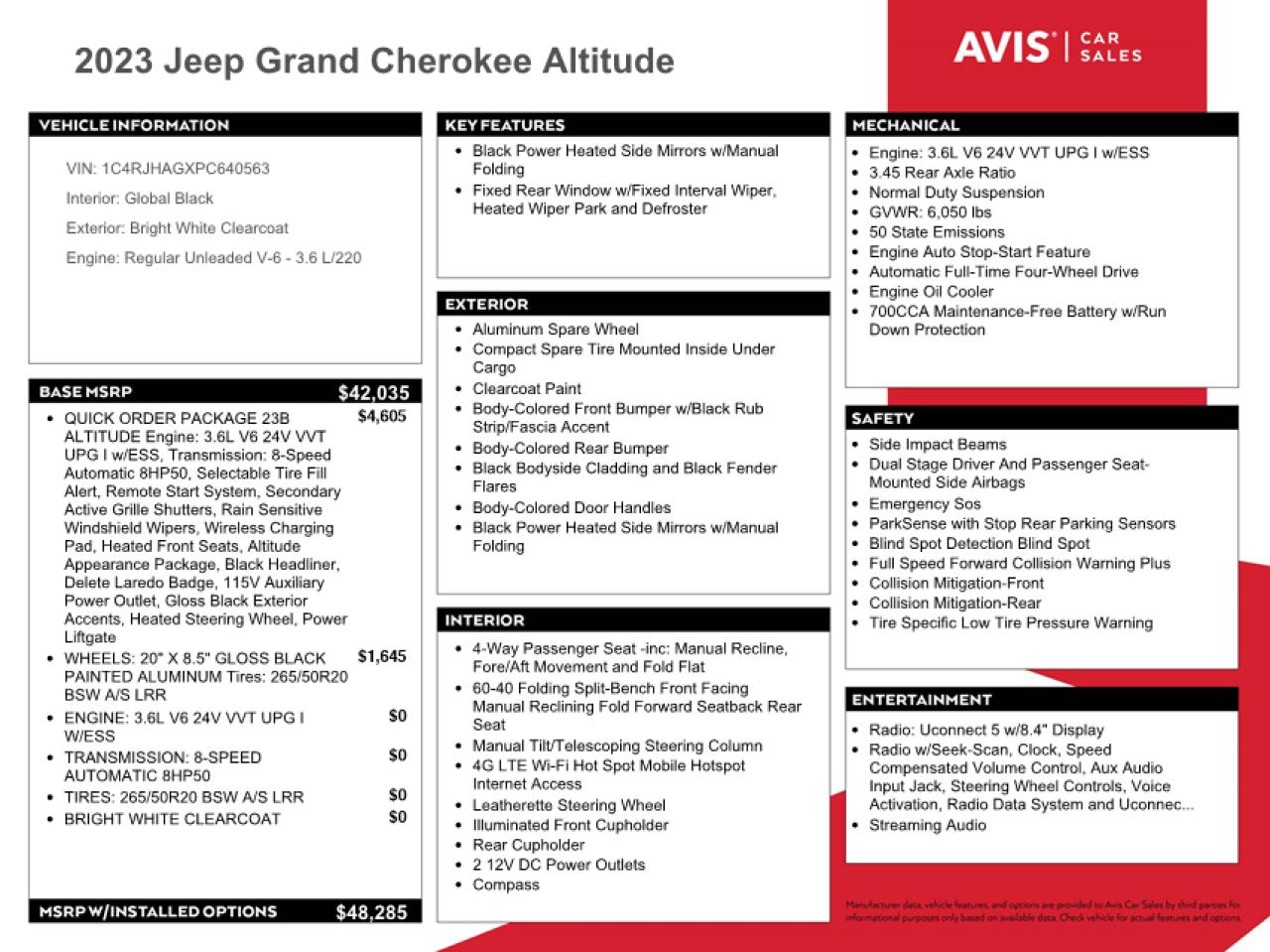 2023 JEEP GRAND CHEROKEE LAREDO VIN:1C4RJHAGXPC640563