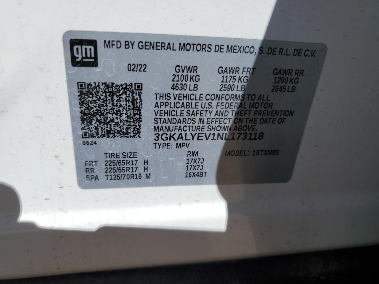 2022 GMC TERRAIN AT4 VIN:3GKALYEV1NL173118