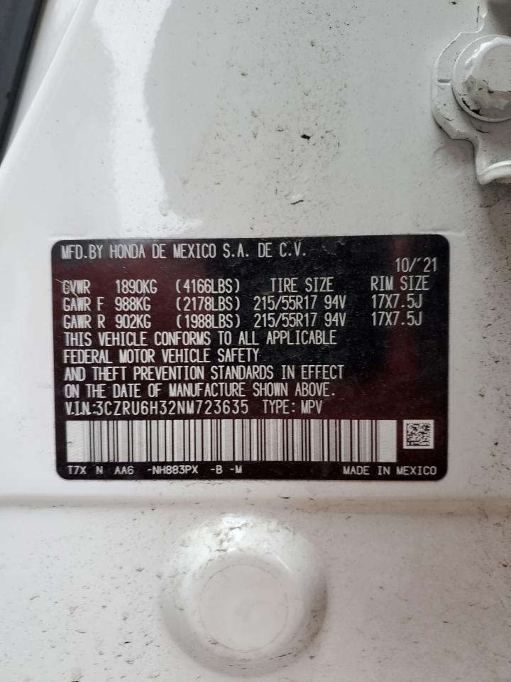 2022 HONDA HR-V LX VIN:3CZRU6H32NM723635