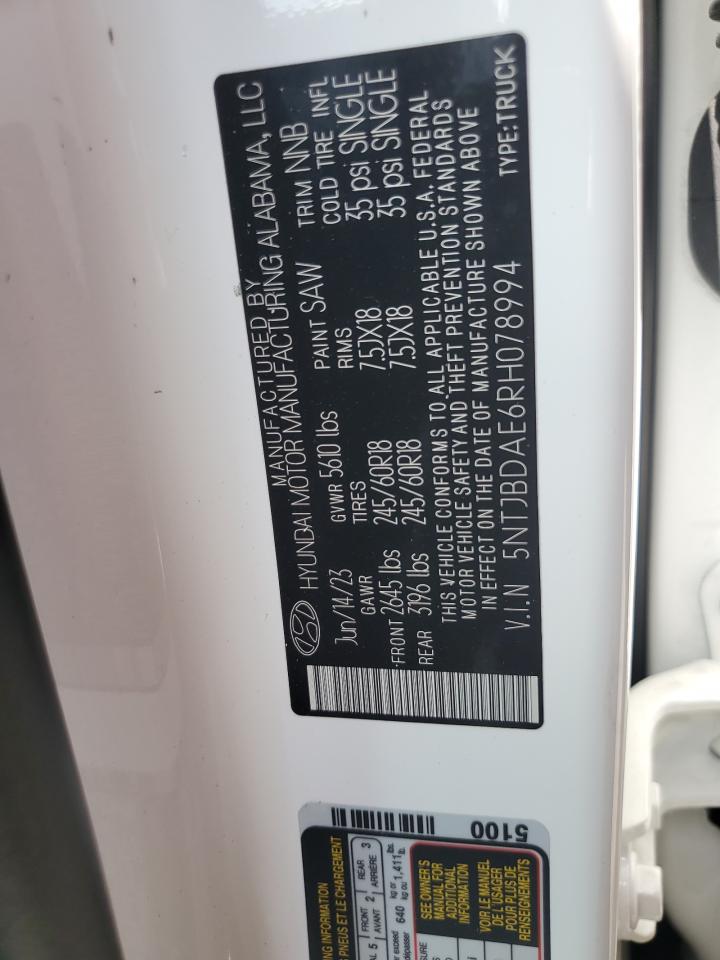 2024 HYUNDAI SANTA CRUZ SEL VIN:5NTJBDAE6RH078994