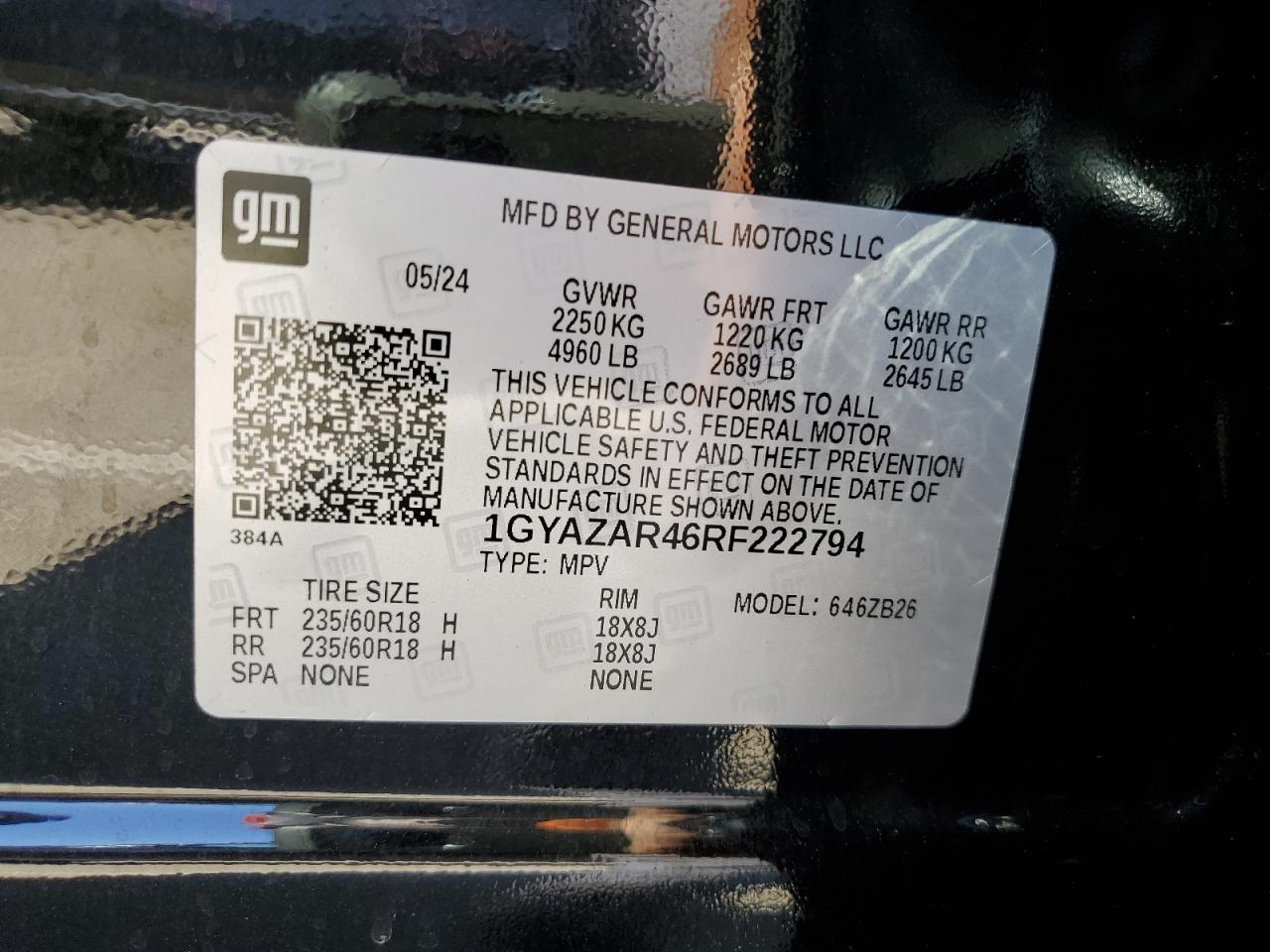 2024 CADILLAC XT4 LUXURY VIN:1GYAZAR46RF222794