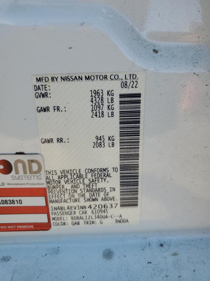 2022 NISSAN ALTIMA SL VIN:1N4BL4EV3NN420637