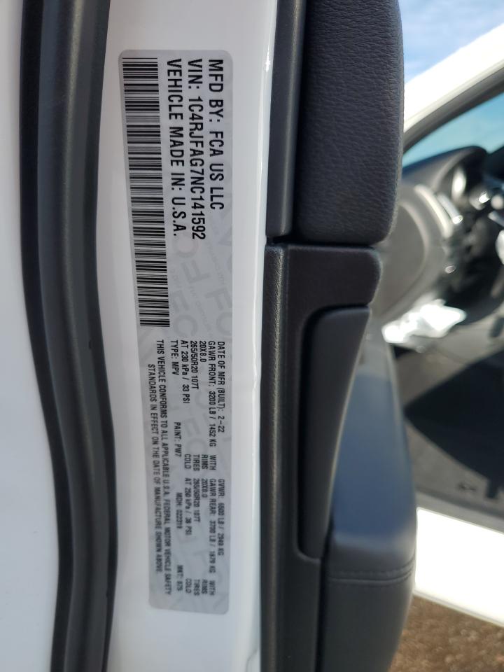 2022 JEEP GRAND CHEROKEE LAREDO E VIN:1C4RJFAG7NC141592
