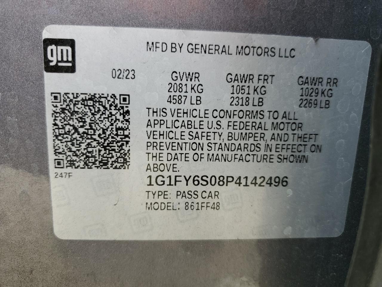 2023 CHEVROLET BOLT EUV LT VIN:1G1FY6S08P4142496