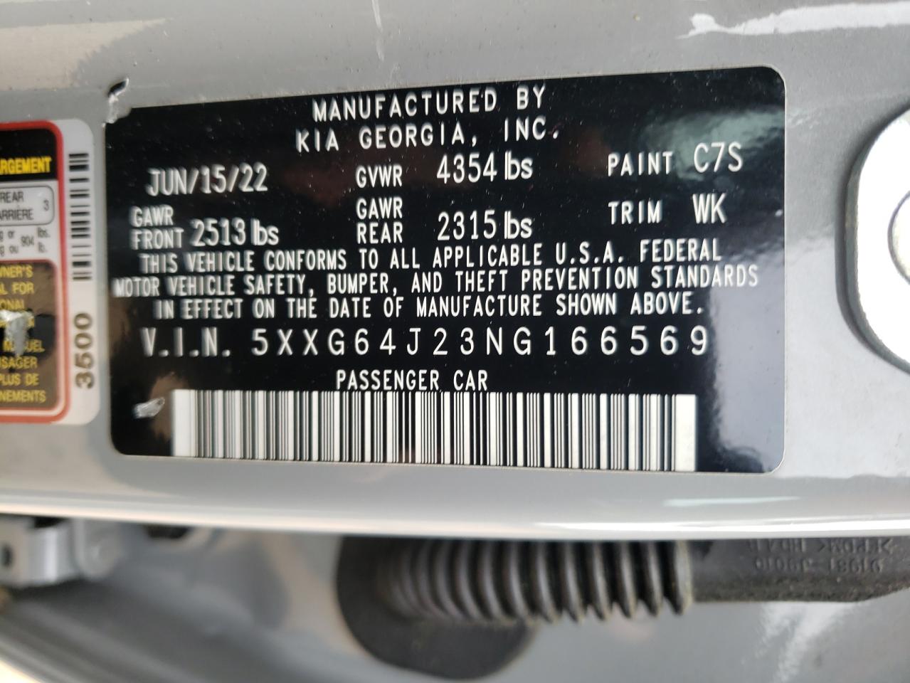 2022 KIA K5 GT LINE VIN:5XXG64J23NG166569