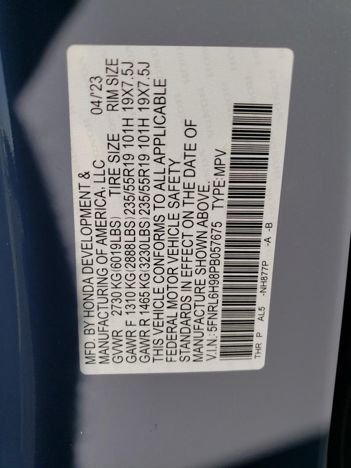 2023 HONDA ODYSSEY ELITE VIN:5FNRL6H98PB057675