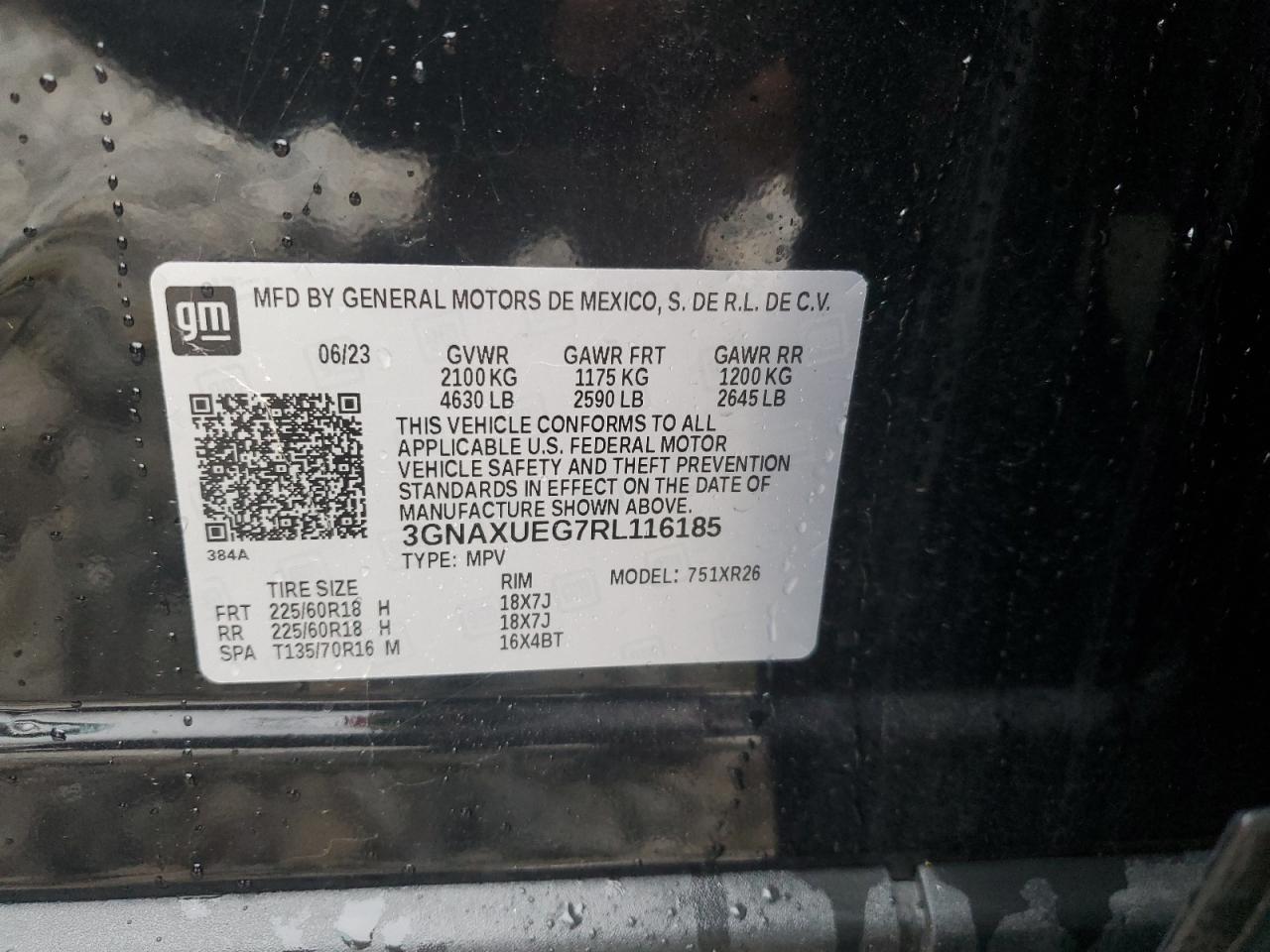 2024 CHEVROLET EQUINOX LT VIN:3GNAXUEG7RL116185