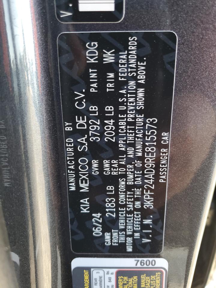 2024 KIA FORTE LX VIN:3KPF24AD9RE815573