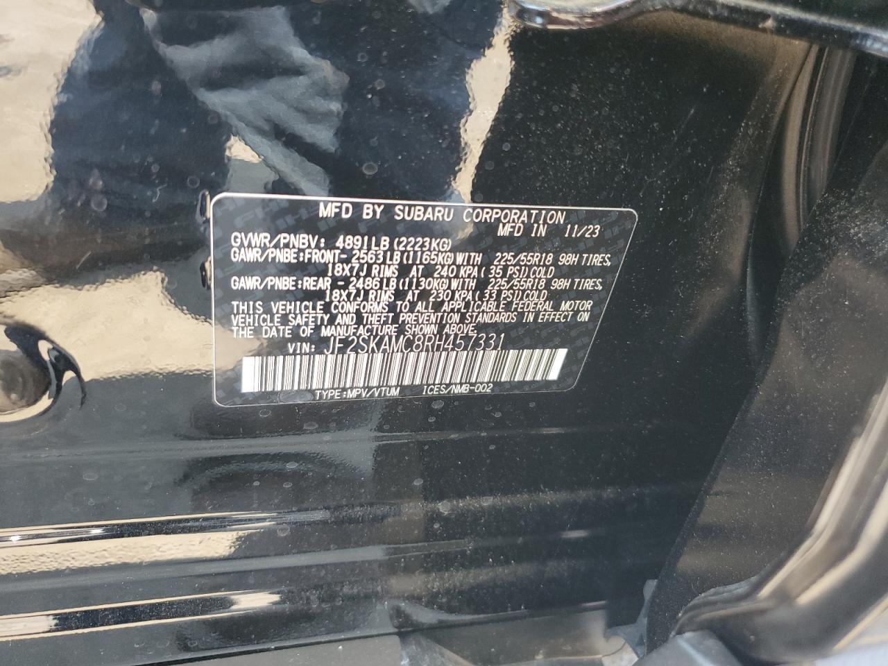 2024 SUBARU FORESTER TOURING VIN:JF2SKAMC8RH457331