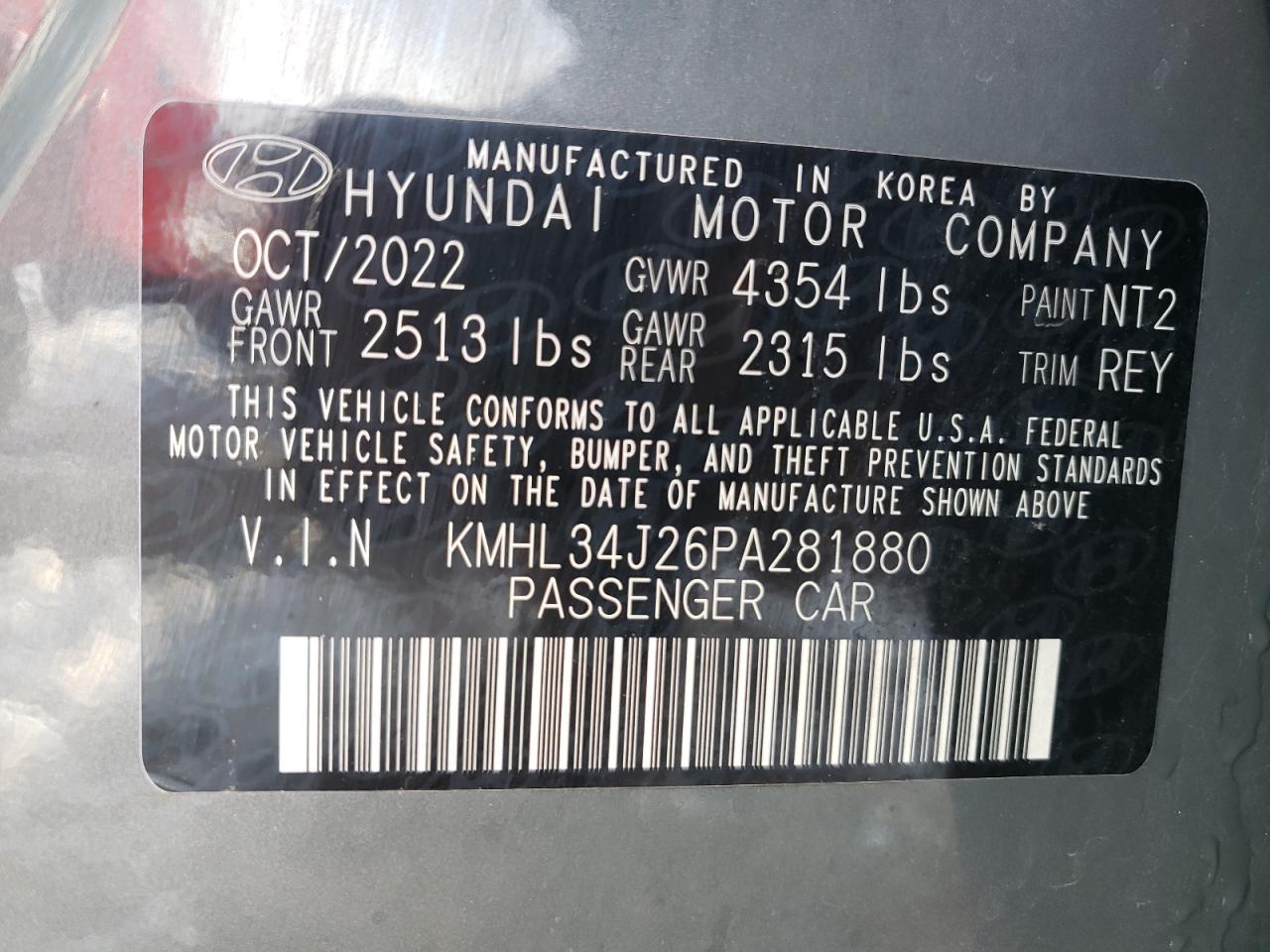 2023 HYUNDAI SONATA LIMITED VIN:KMHL34J26PA281880