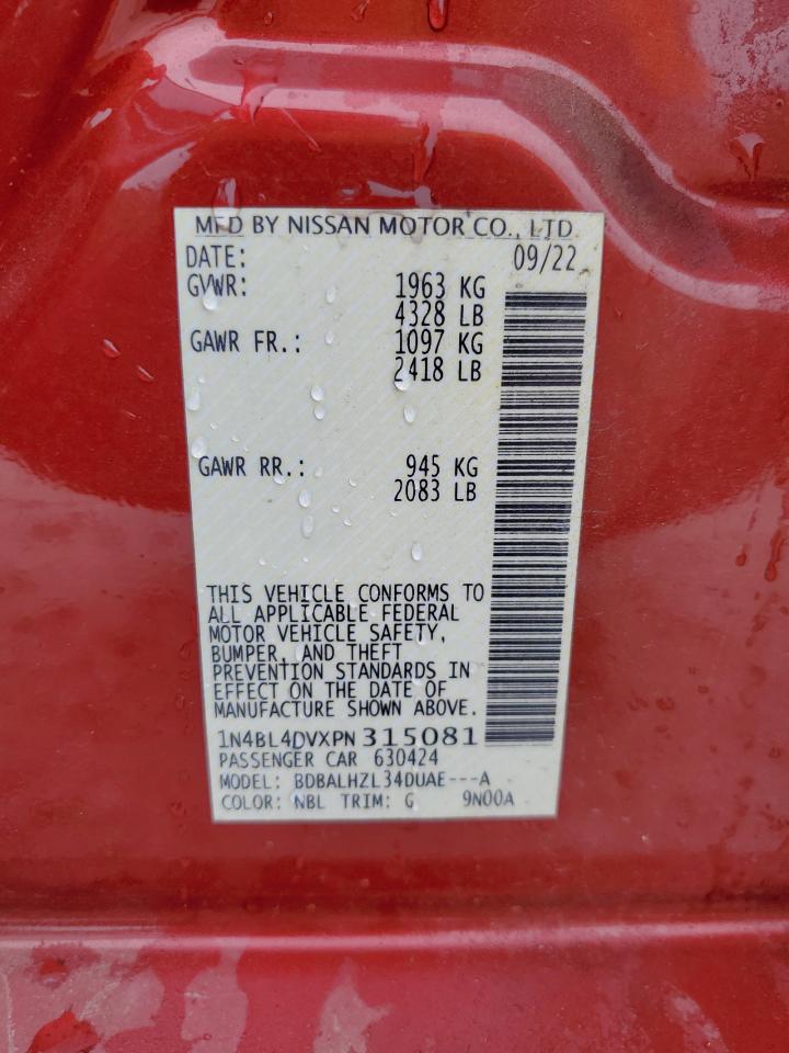 2023 NISSAN ALTIMA SV VIN:1N4BL4DVXPN315081