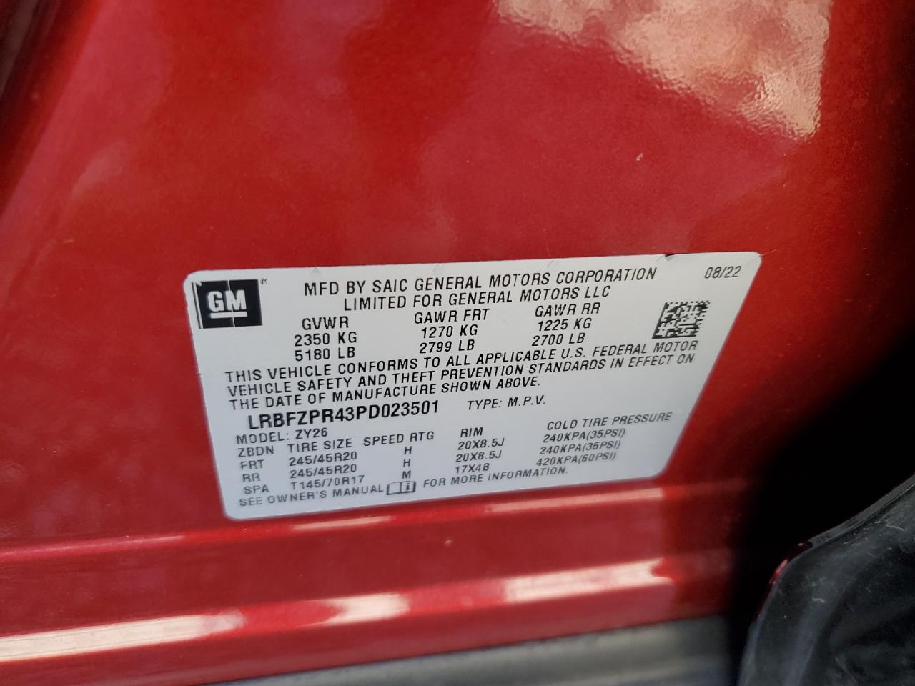 2023 BUICK ENVISION ESSENCE VIN:LRBFZPR43PD023501