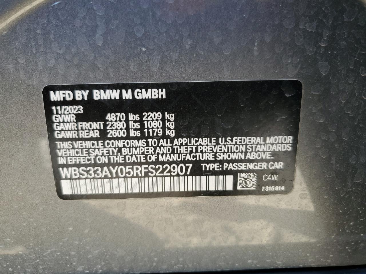 2024 BMW M3 COMPETITION VIN:WBS33AY05RFS22907