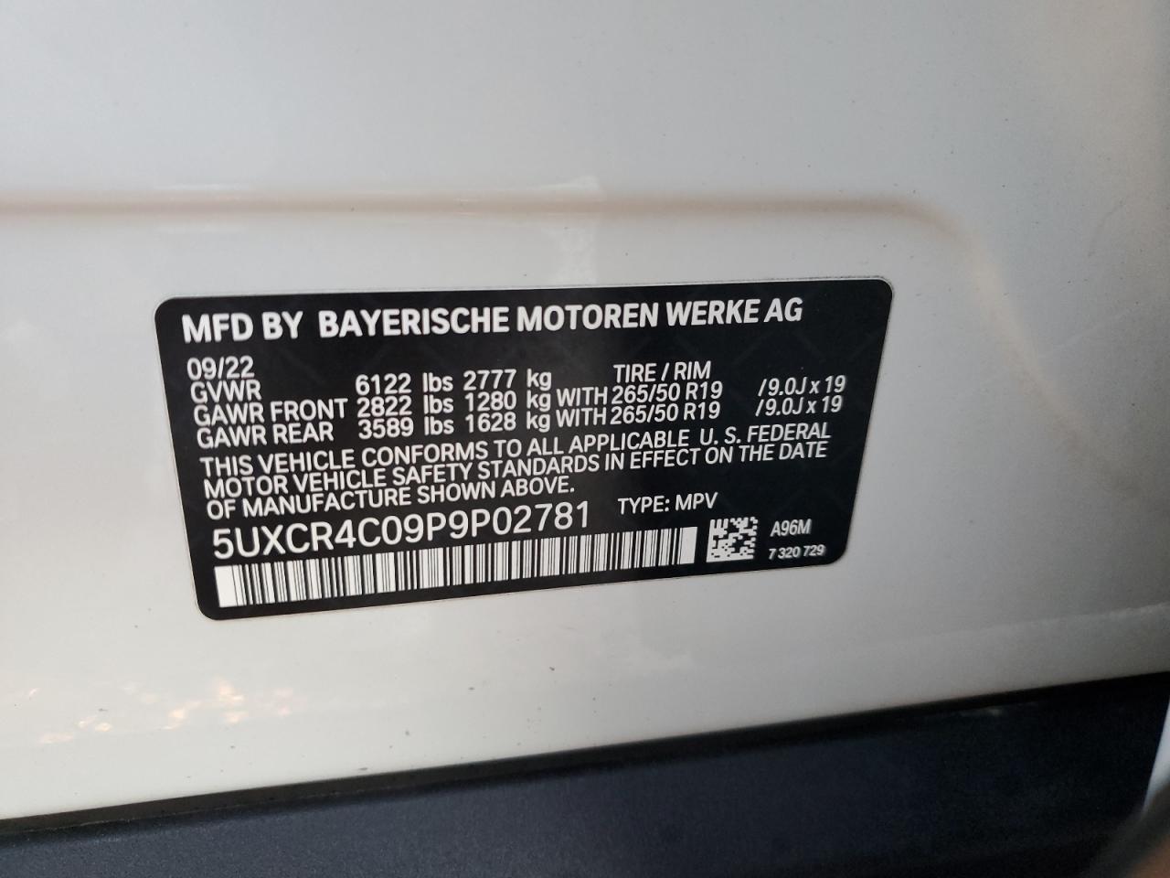 2023 BMW X5 SDRIVE 40I VIN:5UXCR4C09P9P02781