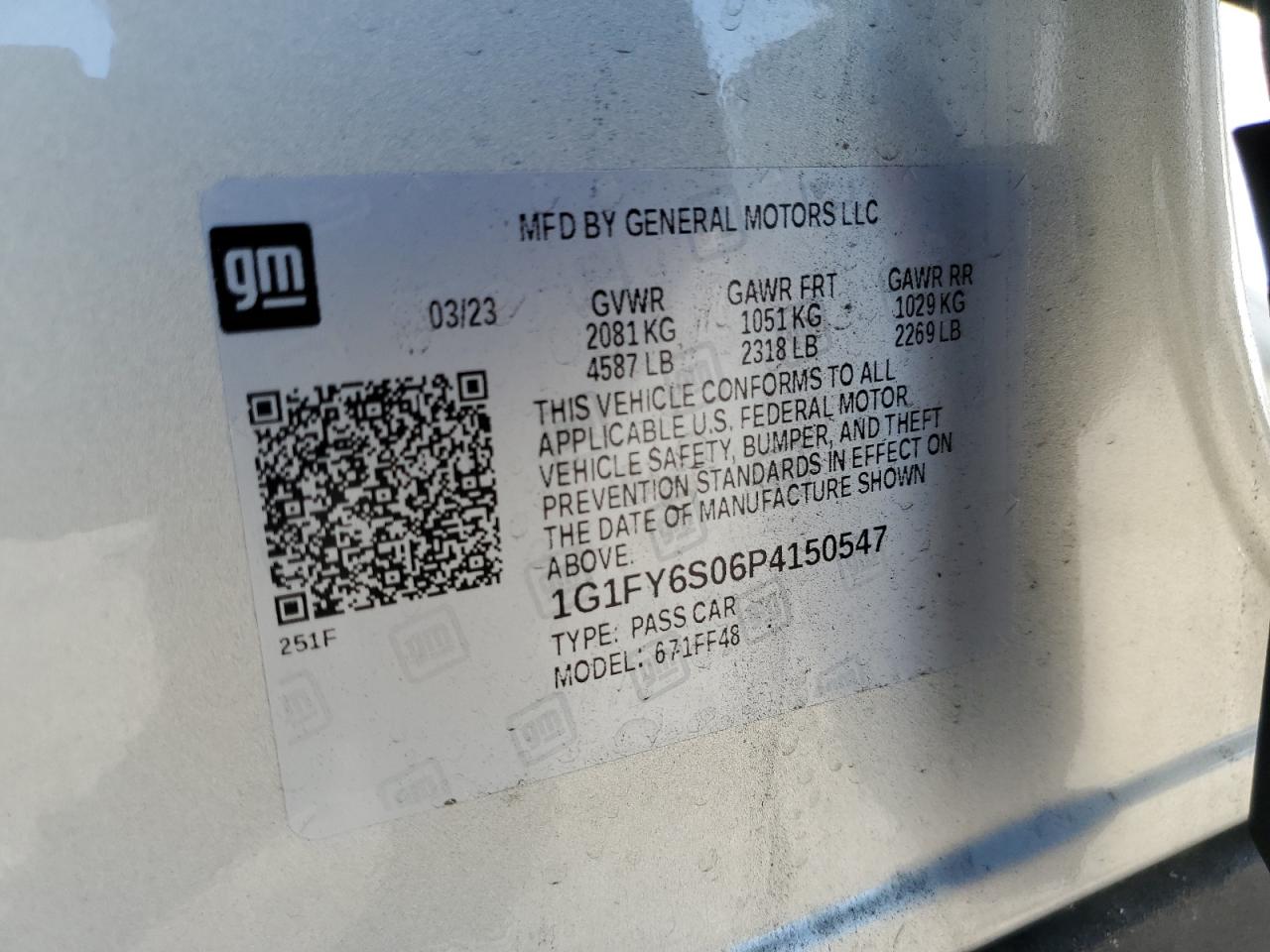 2023 CHEVROLET BOLT EUV LT VIN:1G1FY6S06P4150547