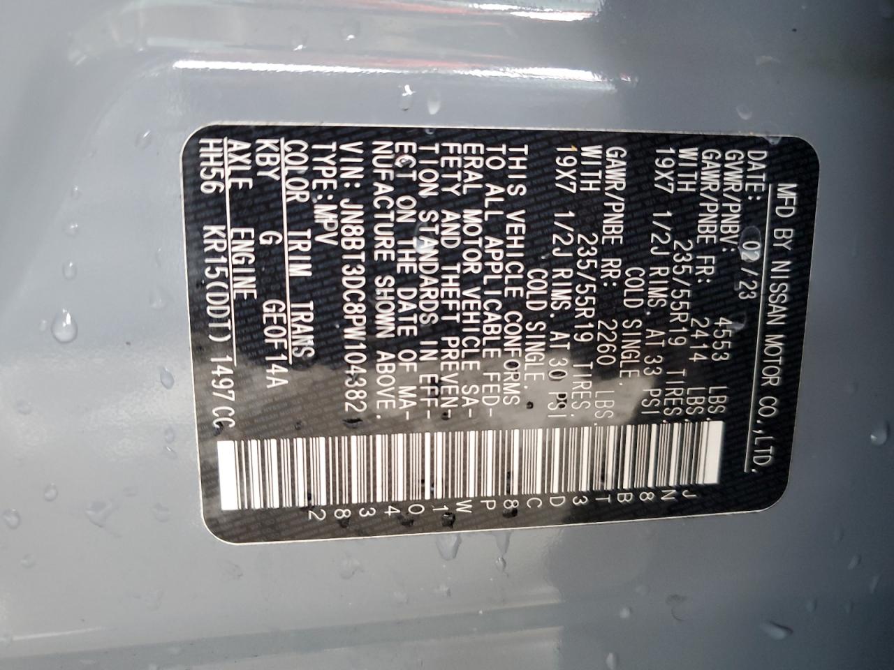 2023 NISSAN ROGUE PLATINUM VIN:JN8BT3DC8PW104382