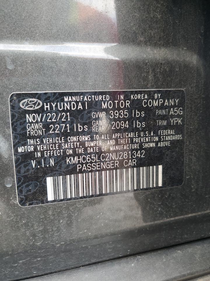 2022 HYUNDAI IONIQ BLUE VIN:KMHC65LC2NU281342