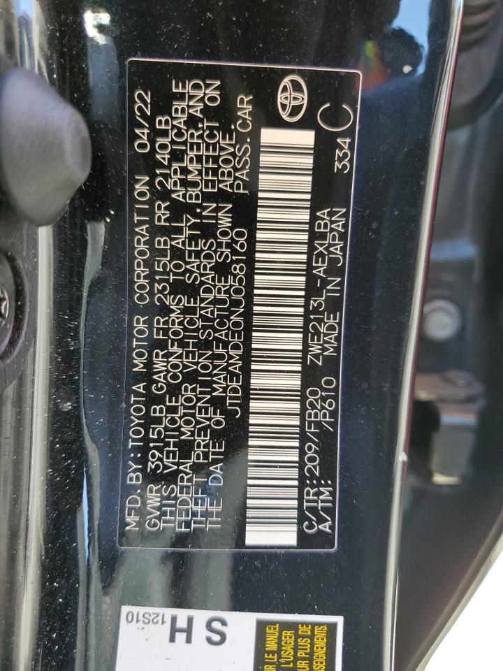 2022 TOYOTA COROLLA LE VIN:JTDEAMDE0NJ058160