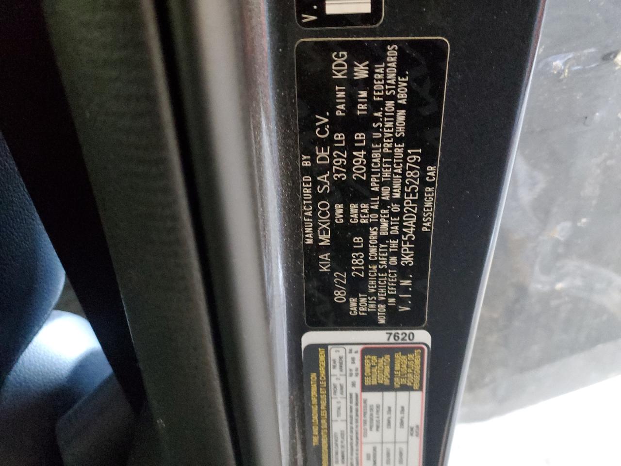 2023 KIA FORTE GT LINE VIN:3KPF54AD2PE528791