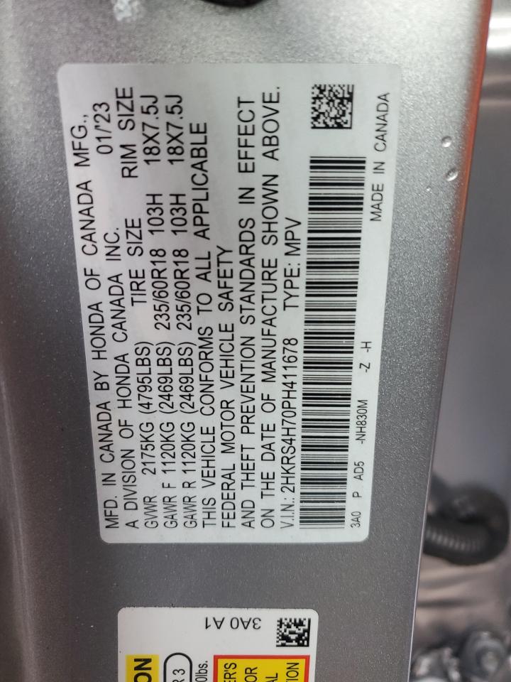 2023 HONDA CR-V EXL VIN:2HKRS4H70PH411678