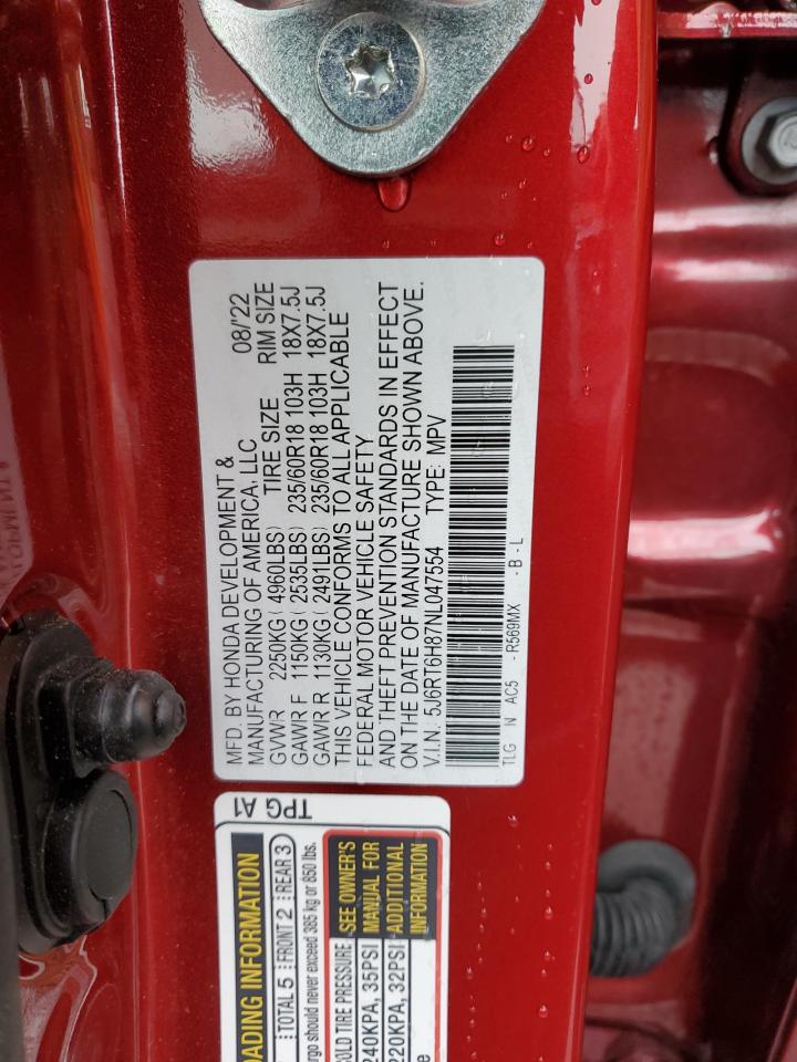 2022 HONDA CR-V EXL VIN:5J6RT6H87NL047554