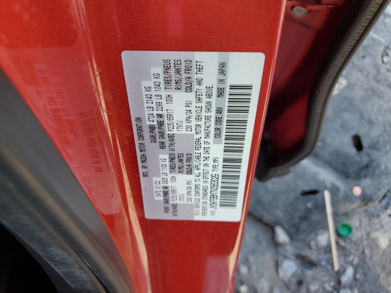 2022 MAZDA CX-5 SELECT VIN:1FAHP2D82DG191613