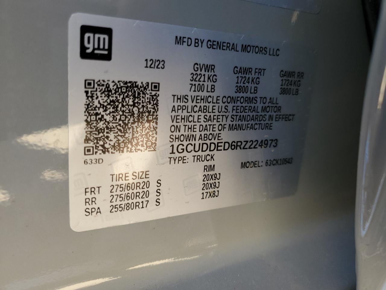 2024 CHEVROLET SILVERADO K1500 LT VIN:1GCUDDED6RZ224973