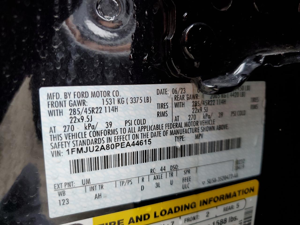 2023 FORD EXPEDITION LIMITED VIN:1FMJU2A80PEA44615